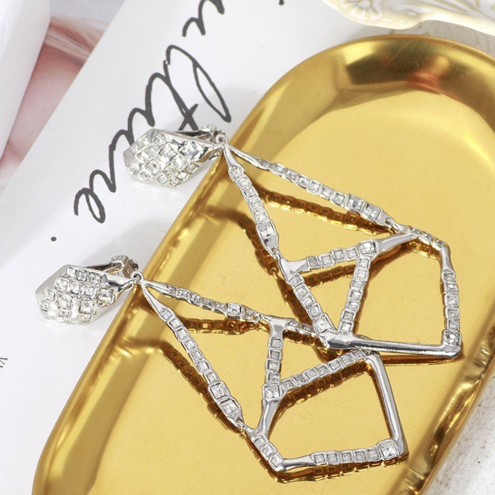 Alexis Bittar Miss Havisham Mosaic Crystal Geometric Earrings - SILVER CLIP-ON - Picture 6 of 9